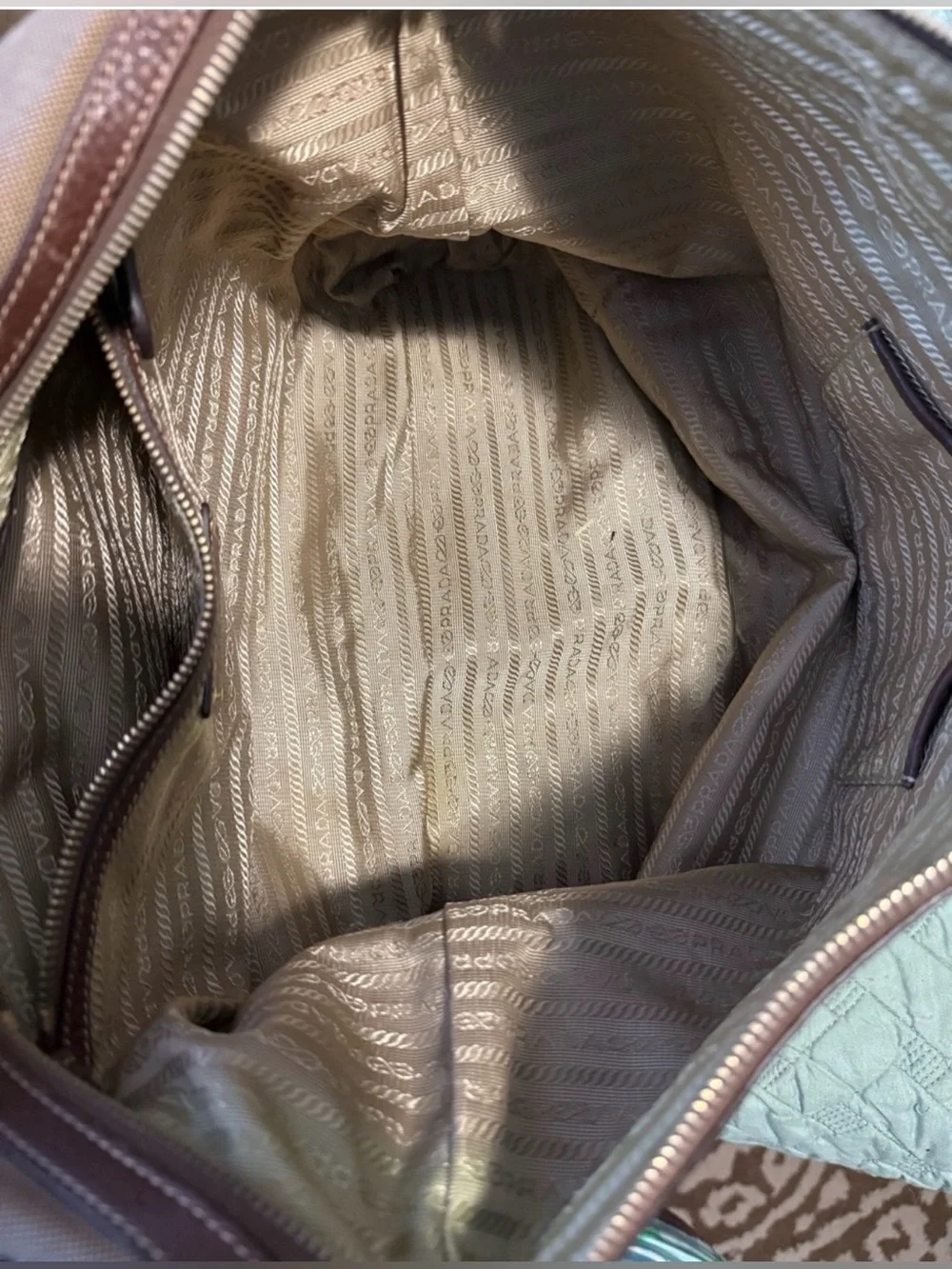 Prada Brown Canvas Tote with Leather Trim